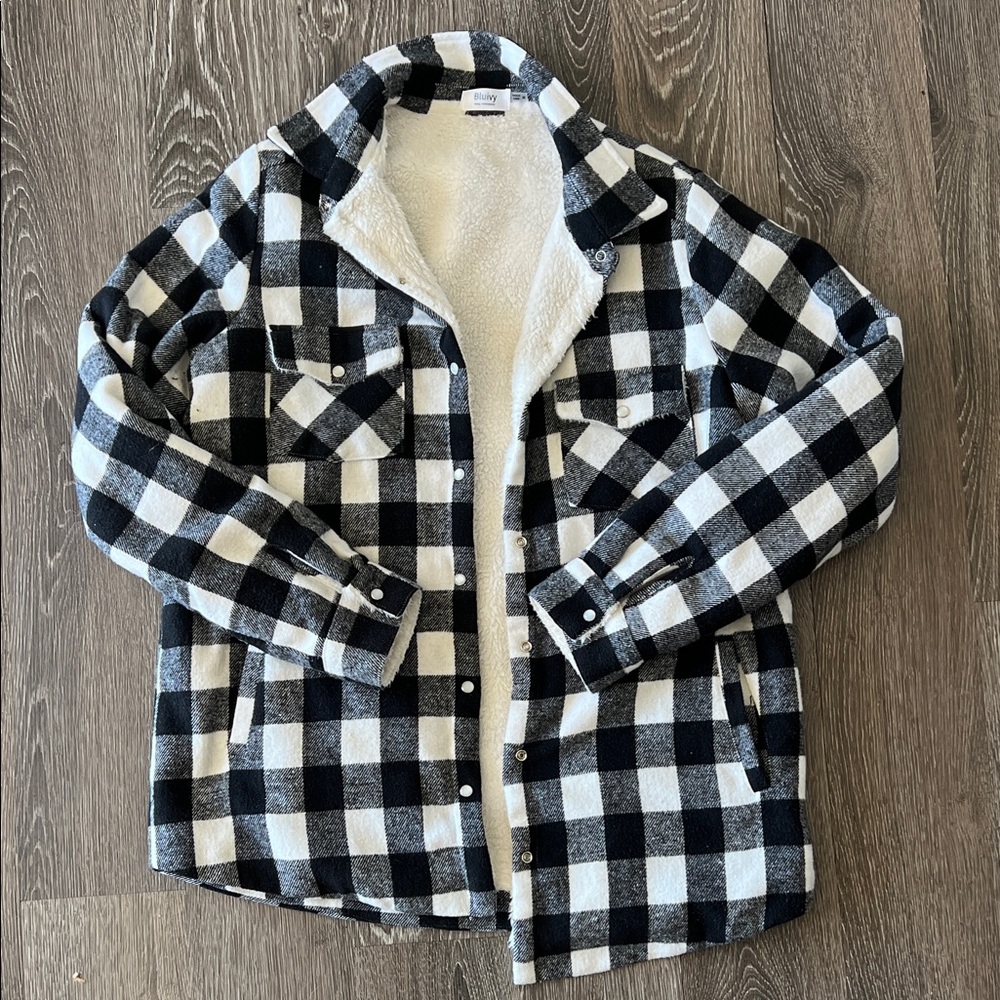 Bluivy Kids Black and White Plaid Jean Jacket